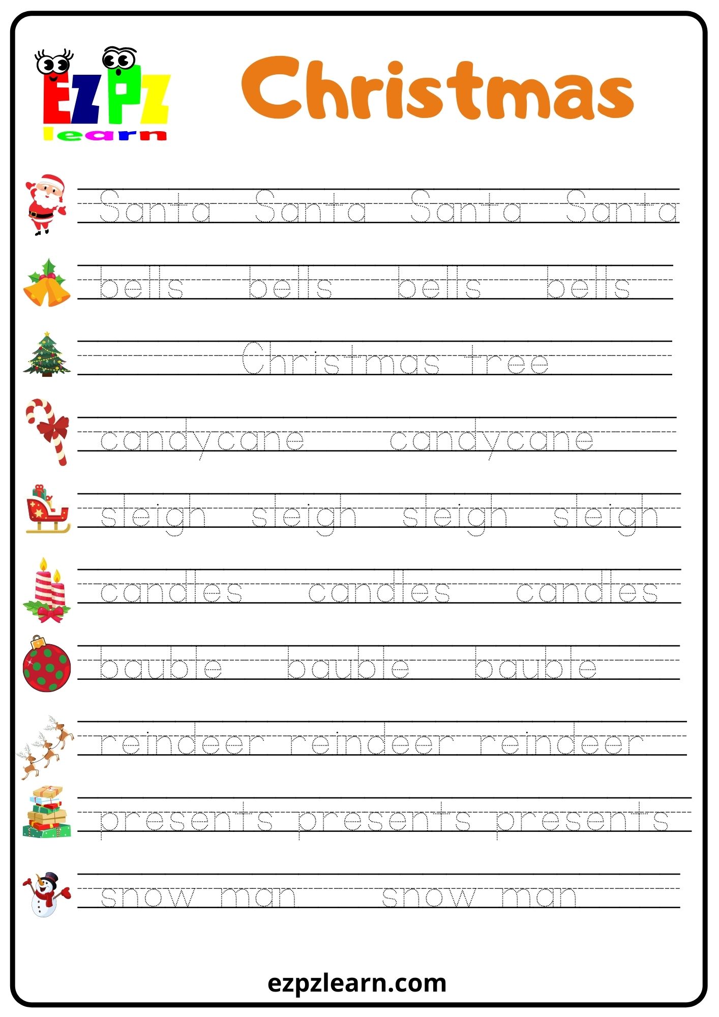 christmas-word-tracing-worksheet-ezpzlearn